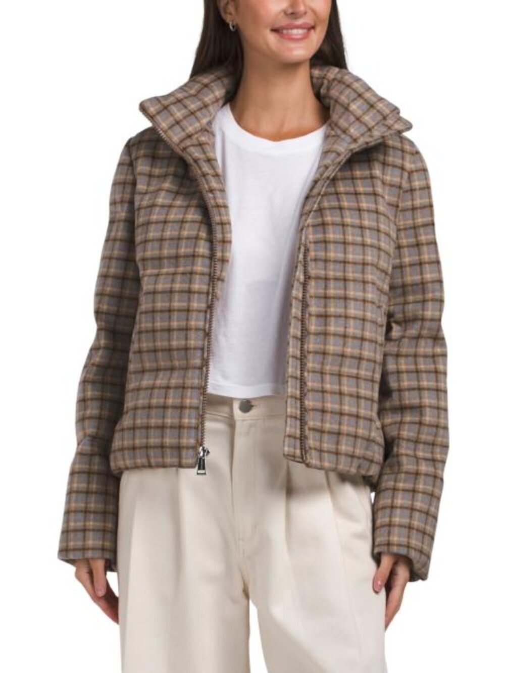 SANCTUARY Wool Blend Plaid Puffer Jacket